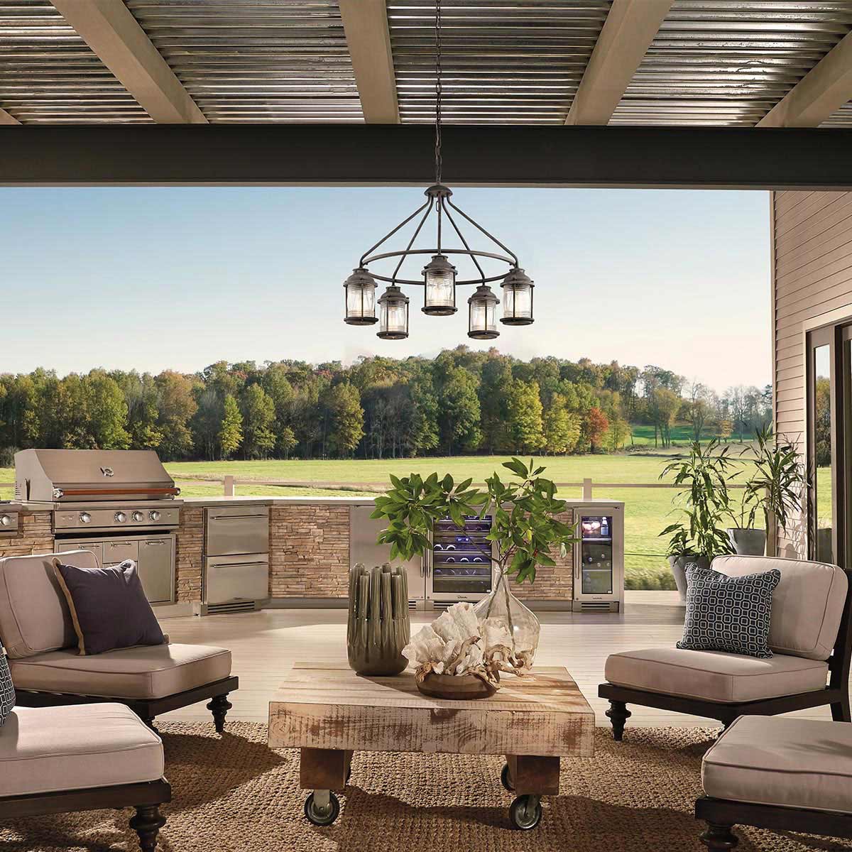 Kichler Ashland Bay 5 Light Outdoor Chandelier Grey