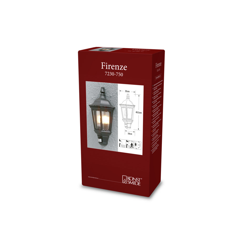 Konstsmide Firenze Outdoor Flush Wall Light Black with PIR Sensor, IP43 – from Amos Lighting + Home