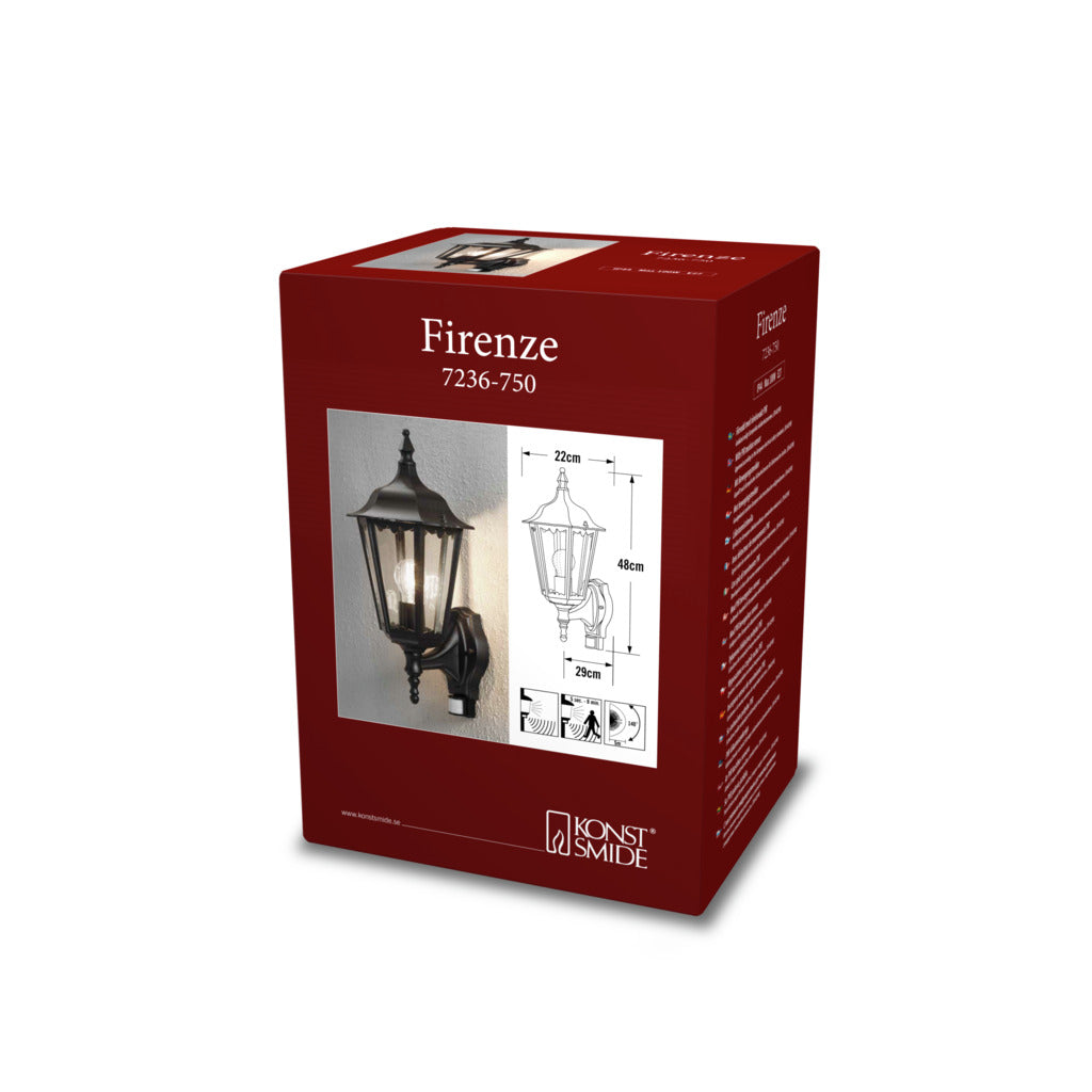 Konstsmide Firenze Outdoor Wall Light Black with PIR Sensor, IP44 – from Amos Lighting + Home