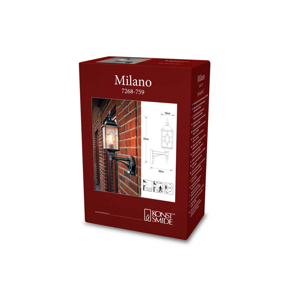 Konstsmide Milano Outdoor Wall Light Up Black with PIR Sensor, IP43 – from Amos Lighting + Home