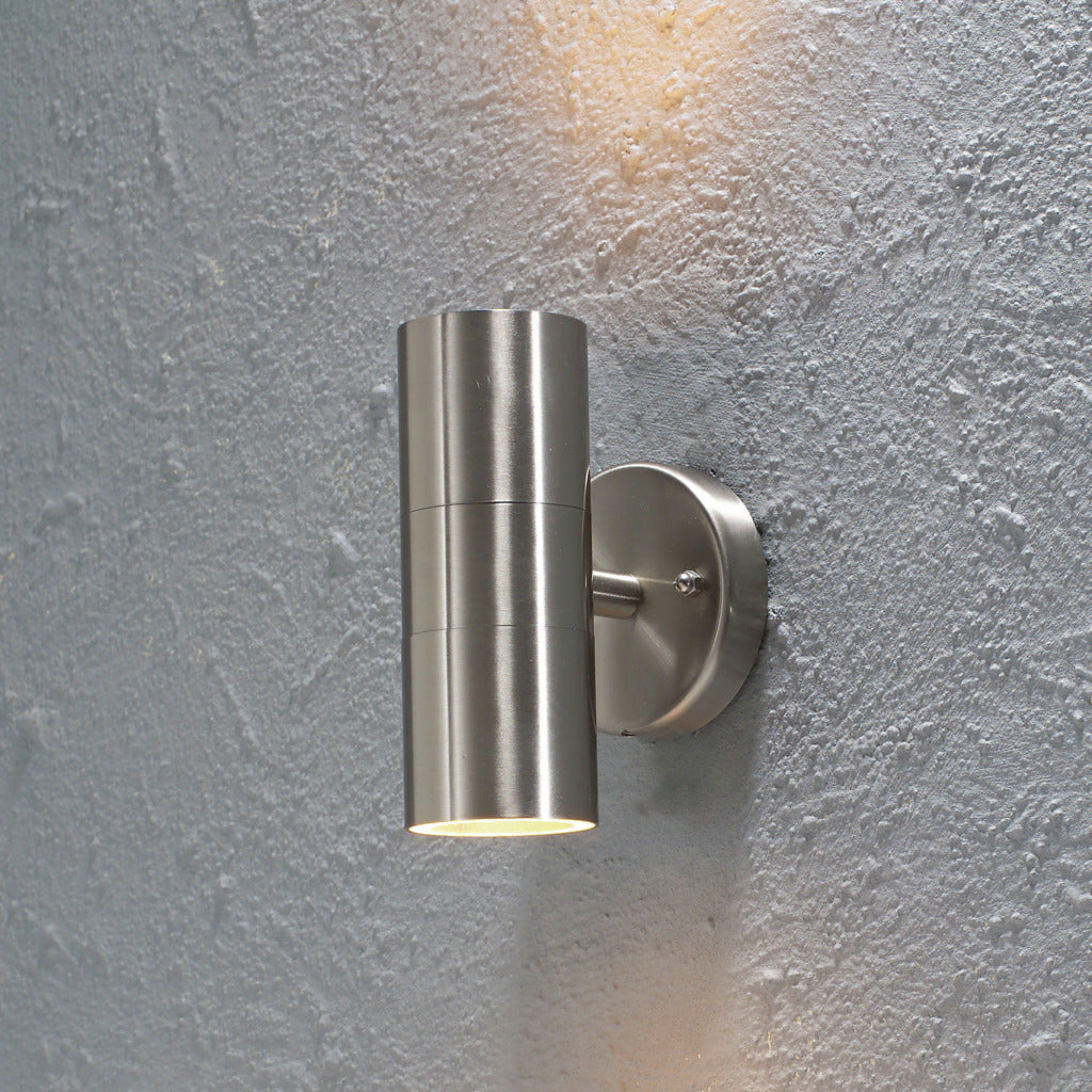Konstsmide Modena Outdoor Twin Wall Light Stainless Steel – from Amos Lighting + Home