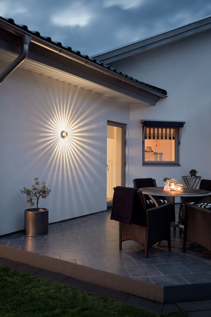 Konstsmide Monza Round Outdoor LED Wall Light Brass – from Amos Lighting + Home