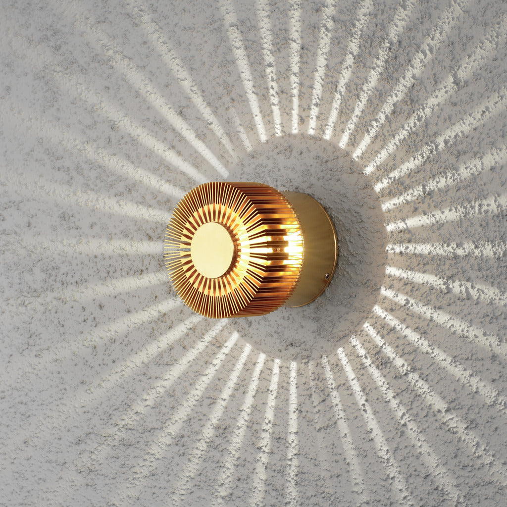 Konstsmide Monza Round Outdoor LED Wall Light Brass – from Amos Lighting + Home