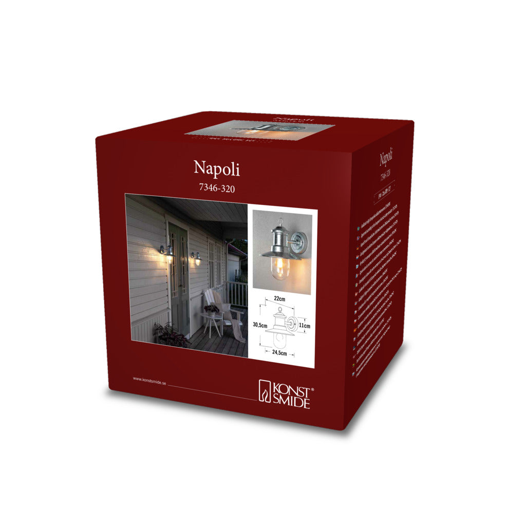 Konstsmide Napoli Outdoor Wall Light Galvanised IP44 – from Amos Lighting + Home