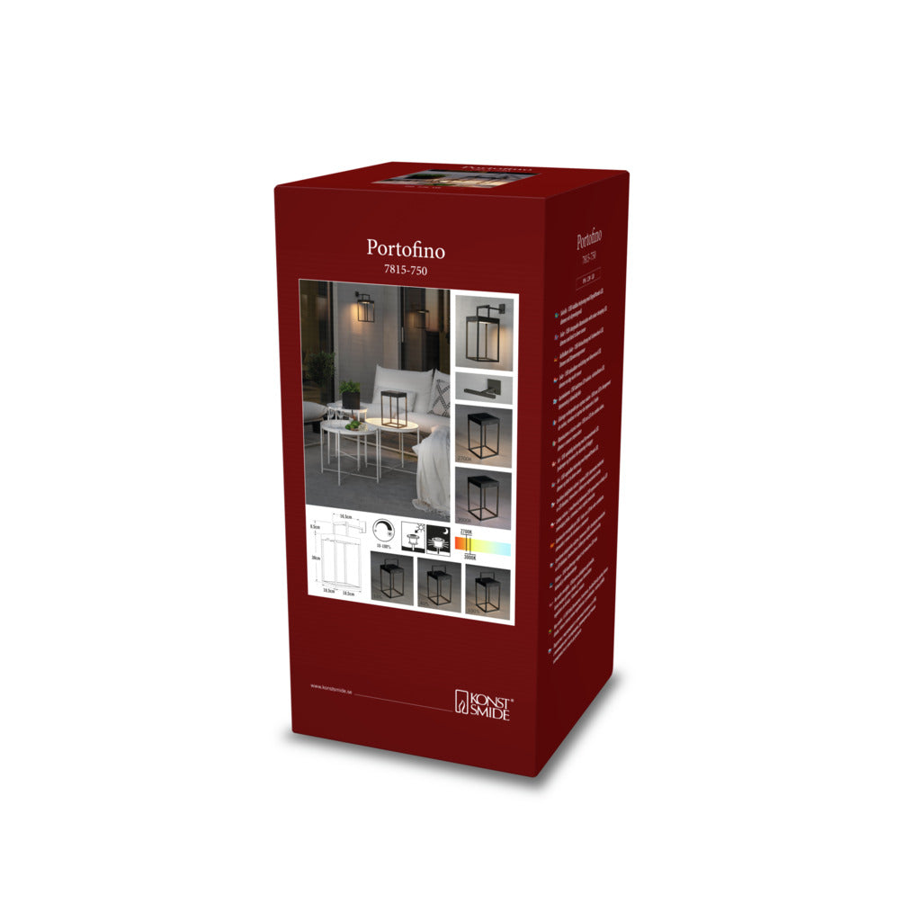 Konstsmide Portofino Outdoor Solar/USB Rechargeable Lamp Black – from Amos Lighting + Home