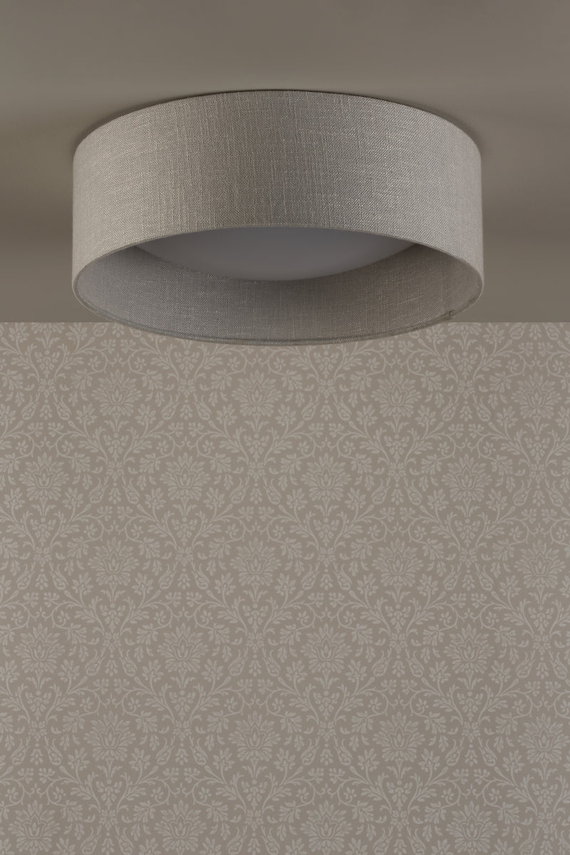 Laura Ashley Bacall 2 Light Flush Drum Shade Silver Linen – from Amos Lighting + Home
