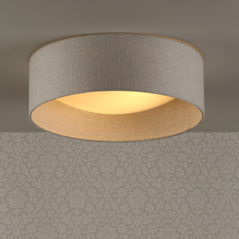 Laura Ashley Bacall 2 Light Flush Drum Shade Silver Linen – from Amos Lighting + Home