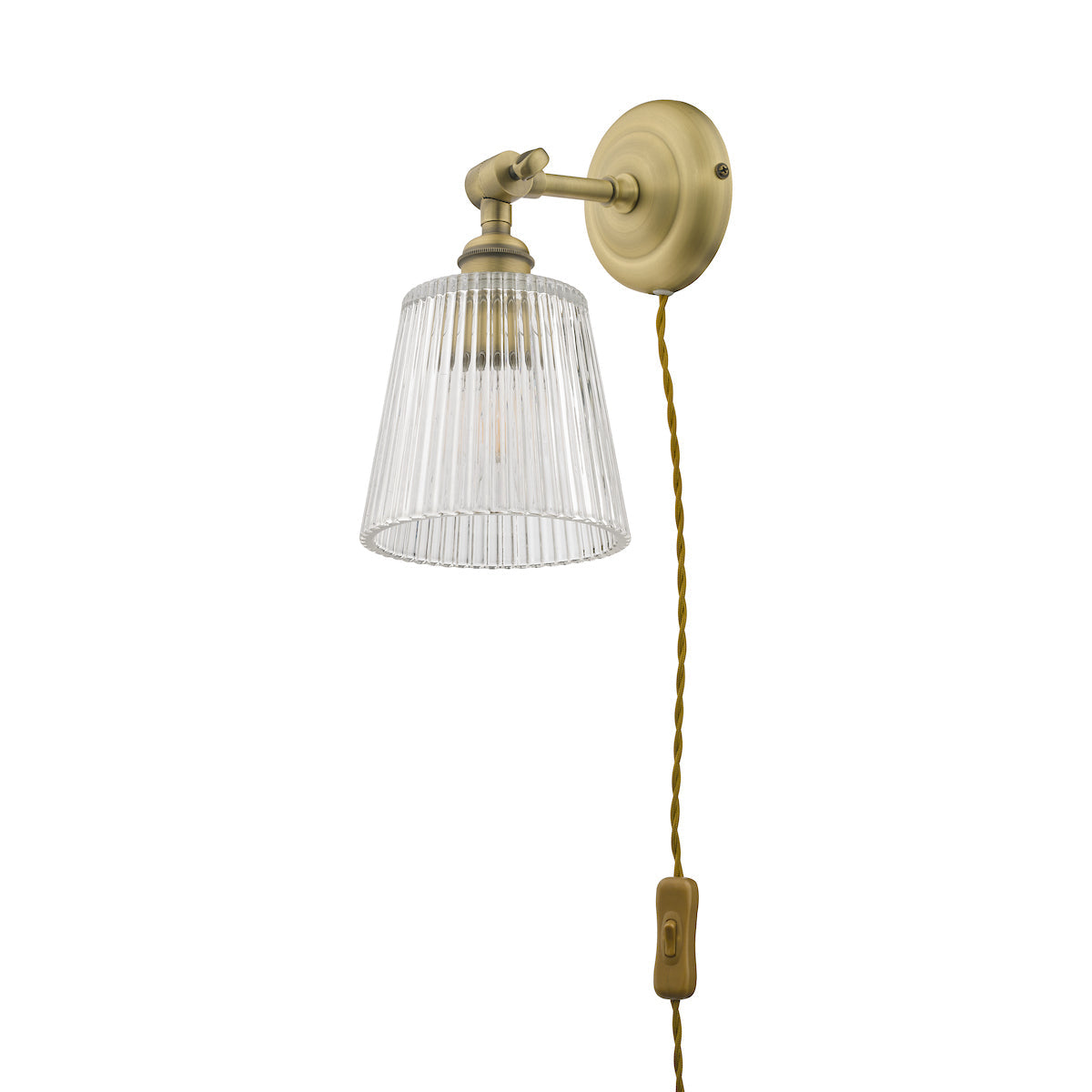 Laura Ashley Callaghan Plug in Wall Light Antique Brass Ribbed Glass – from Amos Lighting + Home