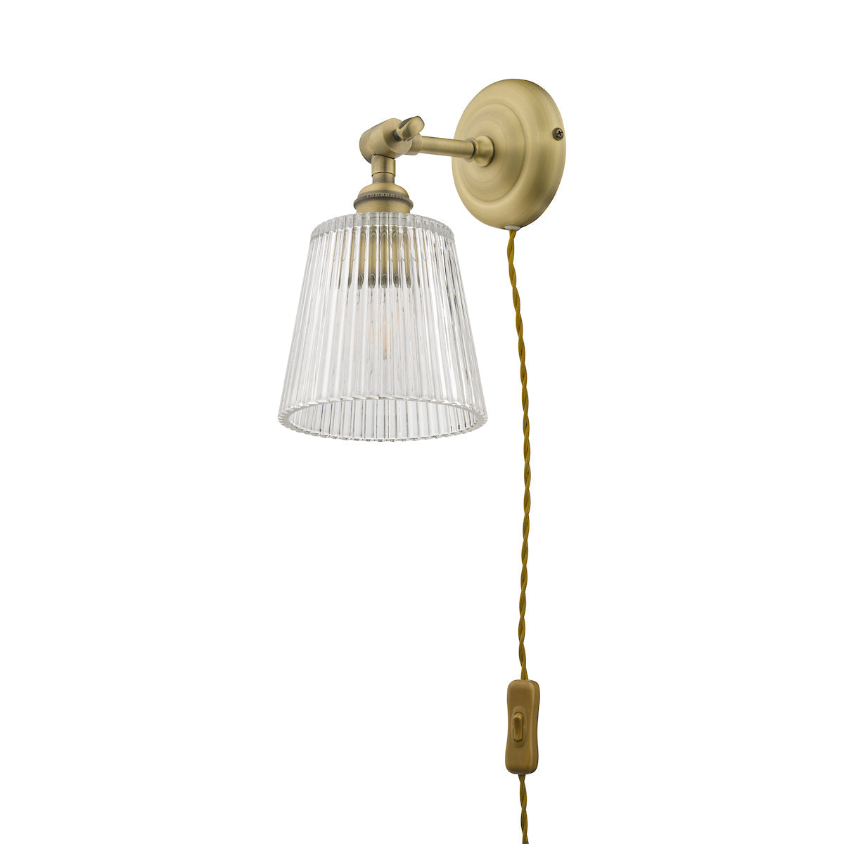 Laura Ashley Callaghan Plug in Wall Light Antique Brass Ribbed Glass – from Amos Lighting + Home