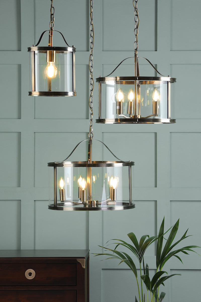 Laura Ashley Harrington 3 Light Pendant Lantern Antique Brass – from Amos Lighting + Home