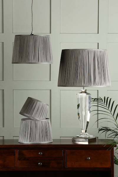 Laura Ashley Hemsley Pleated Silk Empire Drum Shade Grey 25cm/10 inch – from Amos Lighting + Home