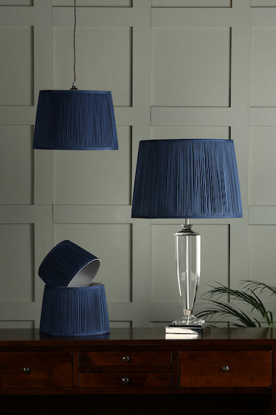 Laura Ashley Hemsley Pleated Silk Empire Drum Shade Midnight Blue 30cm/12 inch – from Amos Lighting + Home