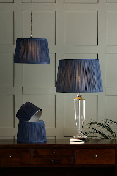 Laura Ashley Hemsley Pleated Silk Empire Drum Shade Midnight Blue 35cm/14 inch – from Amos Lighting + Home
