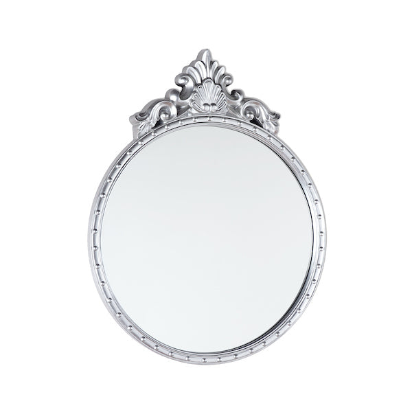 Laura Ashley Overton Ornate Round Mirror Silver Frame 73 x 58cm – from Amos Lighting + Home