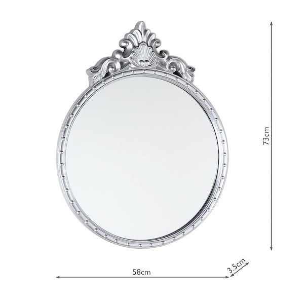 Laura Ashley Overton Ornate Round Mirror Silver Frame 73 x 58cm – from Amos Lighting + Home