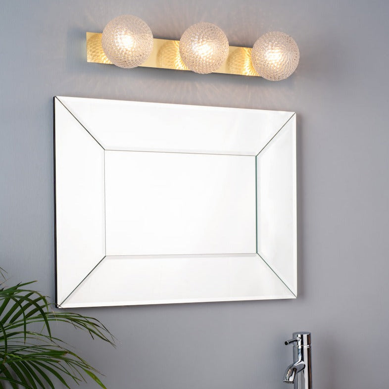 Laura Ashley Prague 3lt Bathroom Wall/Ceiling Light Satin Brass Glass IP44 – from Amos Lighting + Home