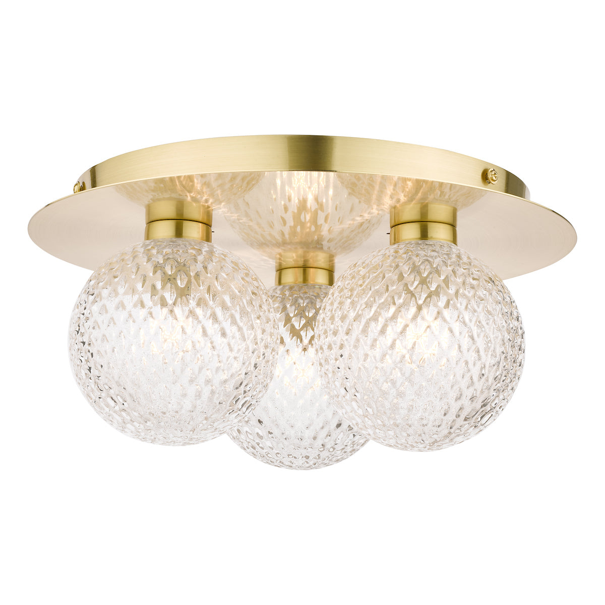 Laura Ashley Prague 3lt Flush Bathroom Light Glass Satin Brass IP44 – from Amos Lighting + Home