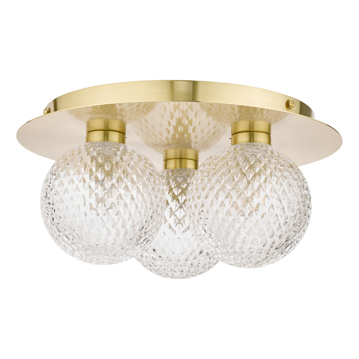Laura Ashley Prague 3lt Flush Bathroom Light Glass Satin Brass IP44 – from Amos Lighting + Home