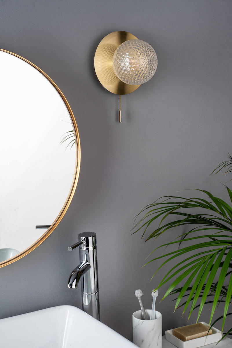 Laura Ashley Prague Bathroom Wall Light Glass Satin Brass IP44 – from Amos Lighting + Home