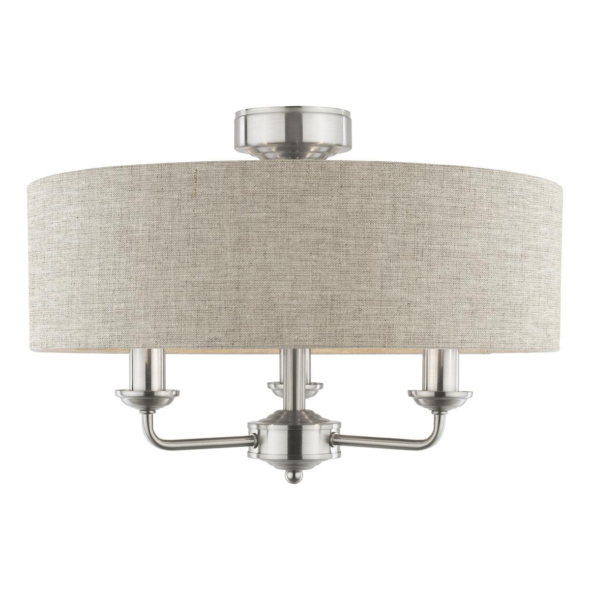 Laura Ashley Sorrento 3 Light Semi-Flush Satin Nickel and Natural With Shade – from Amos Lighting + Home