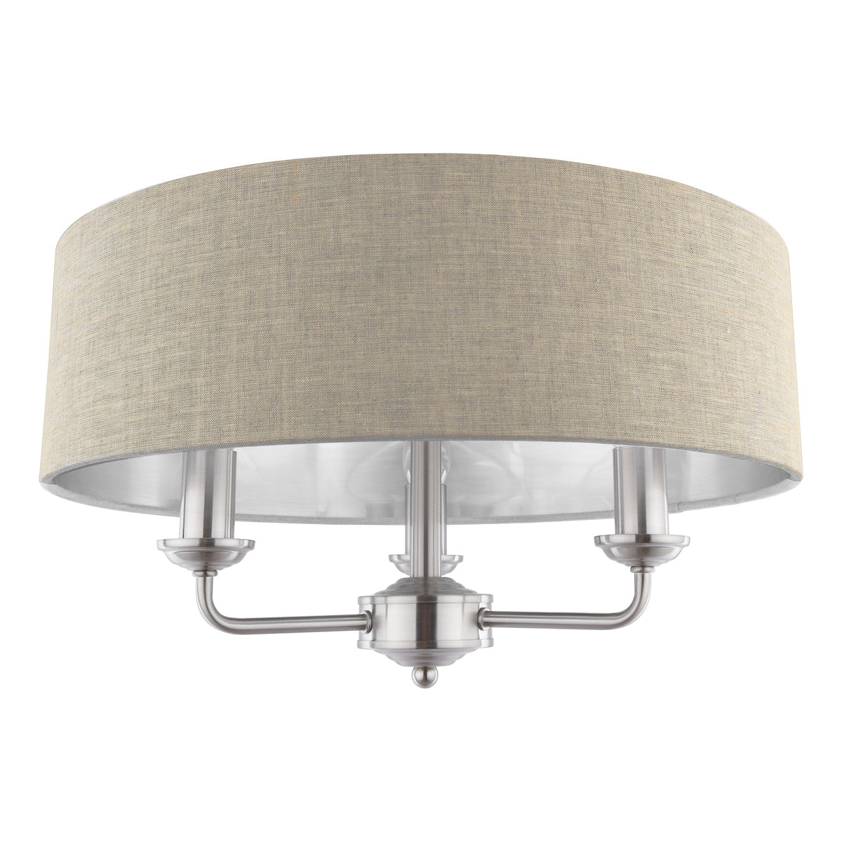Laura Ashley Sorrento 3 Light Semi-Flush Satin Nickel and Natural With Shade – from Amos Lighting + Home