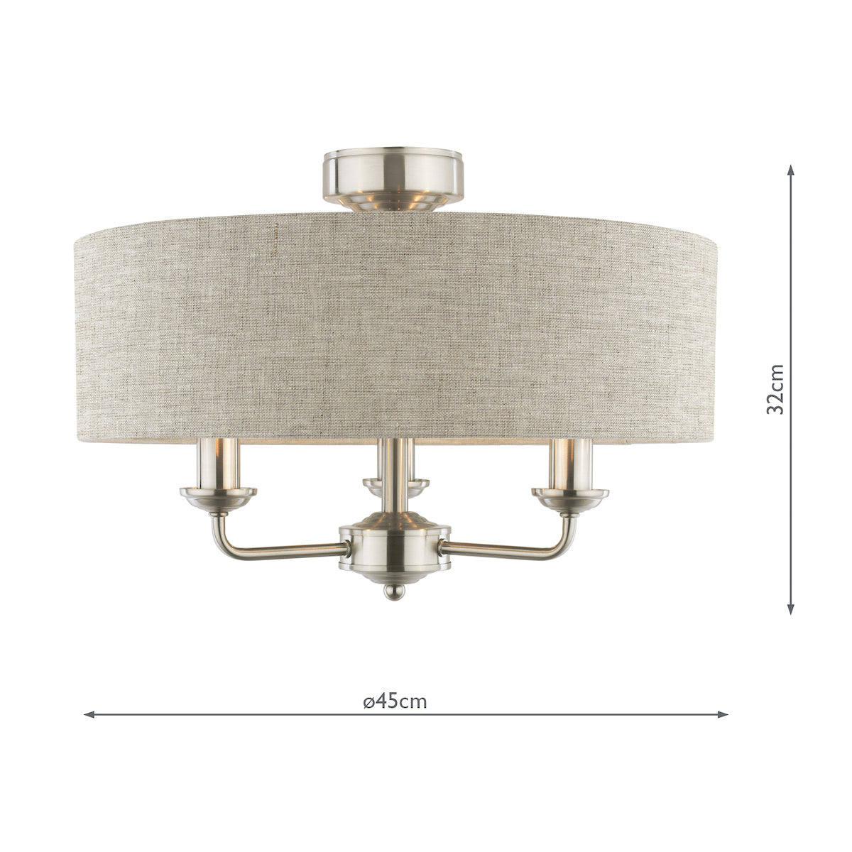 Laura Ashley Sorrento 3 Light Semi-Flush Satin Nickel and Natural With Shade – from Amos Lighting + Home