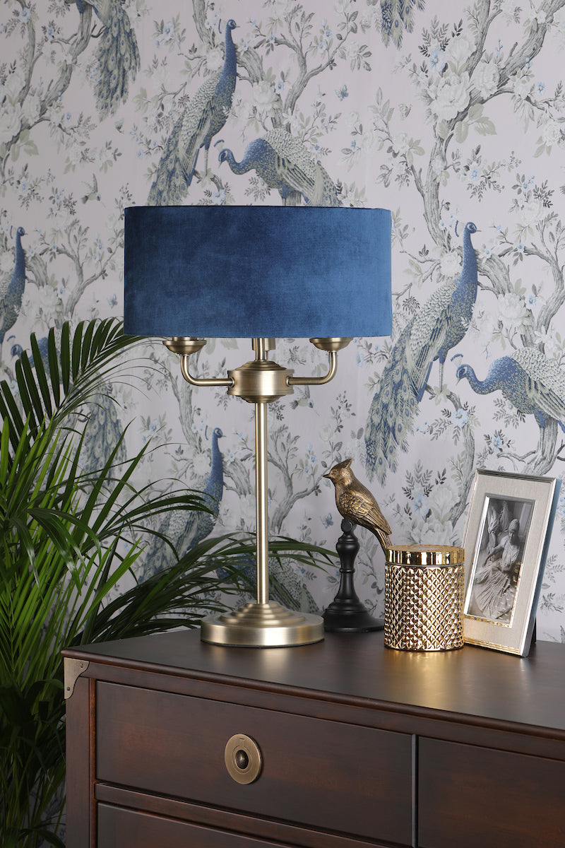 Laura Ashley Sorrento Table Lamp Antique Brass & Blue Velvet – from Amos Lighting + Home