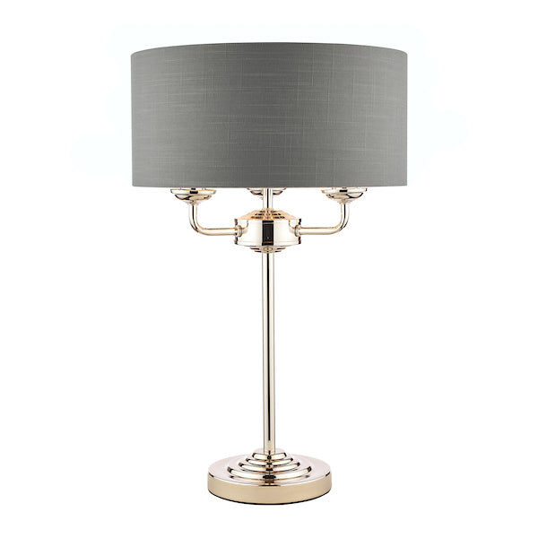 Laura Ashley Sorrento Table Lamp Polished Nickel with Charcoal Shade – from Amos Lighting + Home
