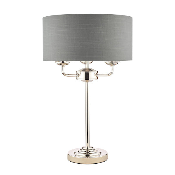 Laura Ashley Sorrento Table Lamp Polished Nickel with Charcoal Shade – from Amos Lighting + Home