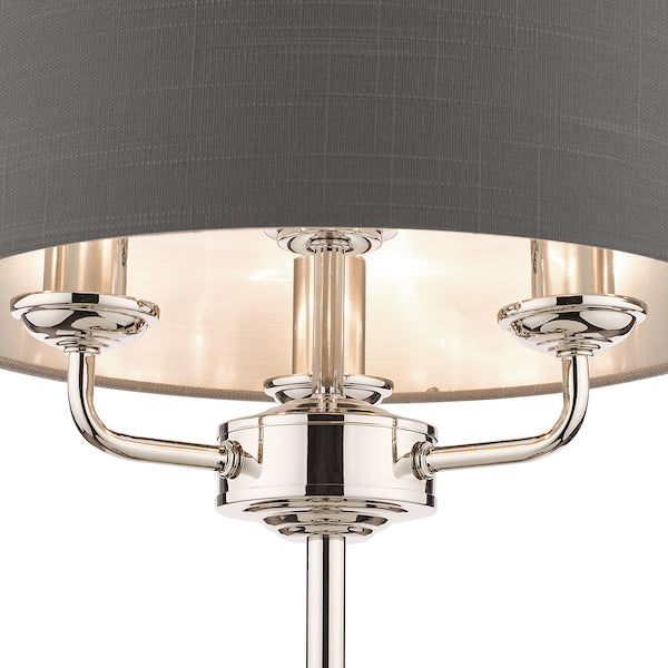 Laura Ashley Sorrento Table Lamp Polished Nickel with Charcoal Shade – from Amos Lighting + Home