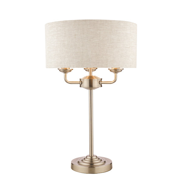 Laura Ashley Sorrento Table Lamp Satin Nickel with Natural Shade – from Amos Lighting + Home