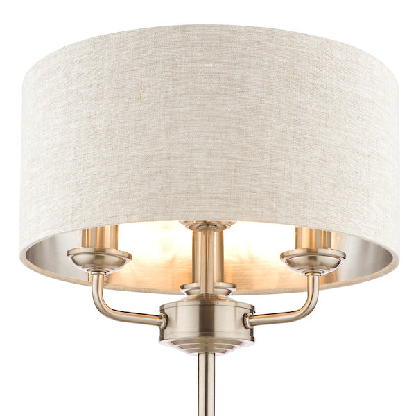Laura Ashley Sorrento Table Lamp Satin Nickel with Natural Shade – from Amos Lighting + Home