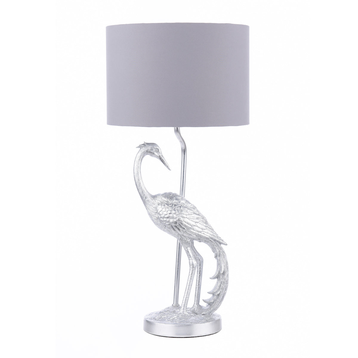 Laura Ashley Tregaron Table Lamp Silver Heron with Grey Shade – from Amos Lighting + Home