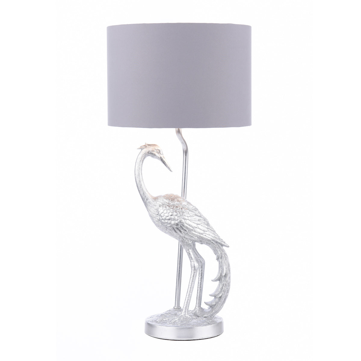 Laura Ashley Tregaron Table Lamp Silver Heron with Grey Shade – from Amos Lighting + Home