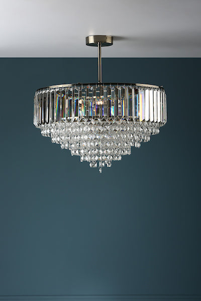 Laura Ashley Vienna 5 Light Semi Flush Crystal and Antique Brass – from Amos Lighting + Home