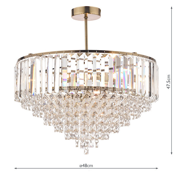 Laura Ashley Vienna 5 Light Semi Flush Crystal and Antique Brass – from Amos Lighting + Home