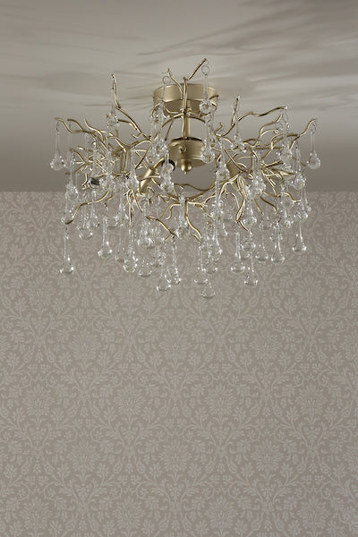 Laura Ashley Willow 3 Light Semi Flush Satin Champagne with Crystal Raindrops – from Amos Lighting + Home