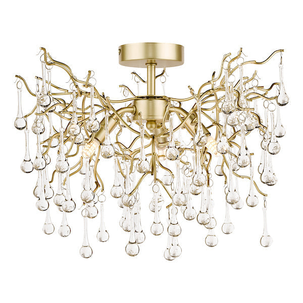 Laura Ashley Willow 3 Light Semi Flush Satin Champagne with Crystal Raindrops – from Amos Lighting + Home