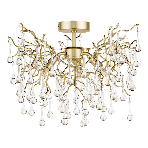 Laura Ashley Willow 3 Light Semi Flush Satin Champagne with Crystal Raindrops – from Amos Lighting + Home