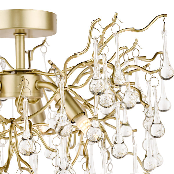 Laura Ashley Willow 3 Light Semi Flush Satin Champagne with Crystal Raindrops – from Amos Lighting + Home
