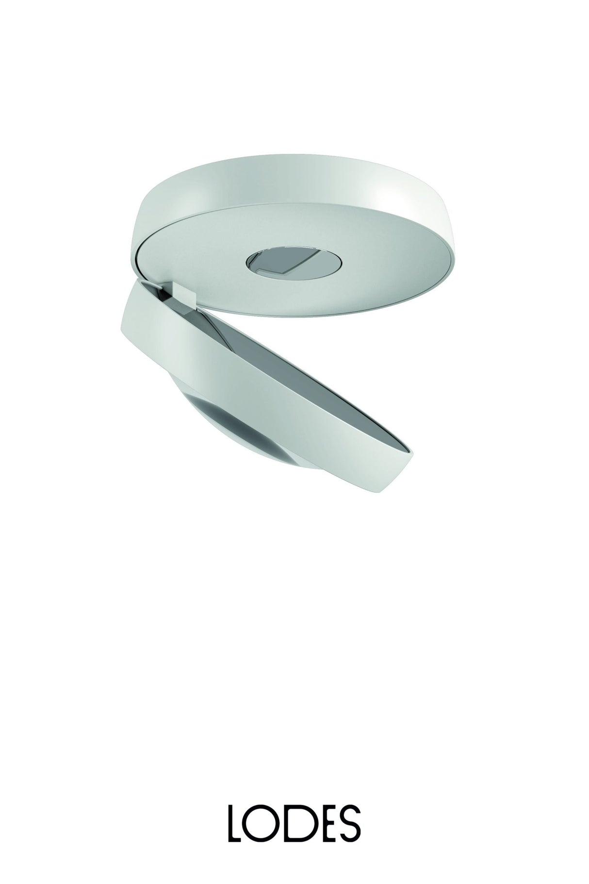 Modern white circular ceiling light fixture with adjustable arm by Lodes