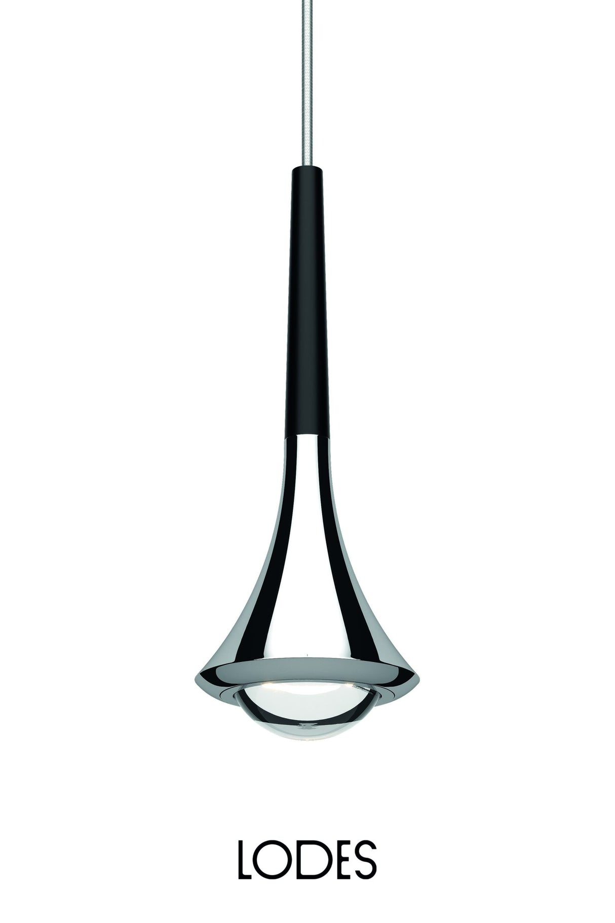 Modern Lodes Rain single pendant light with chrome finish and glass diffuser