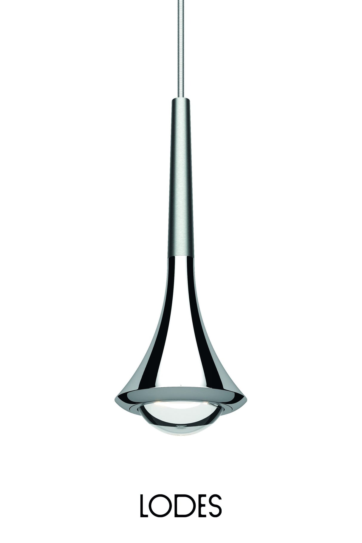 Modern Lodes Rain single pendant light with sleek chrome finish and glass diffuser