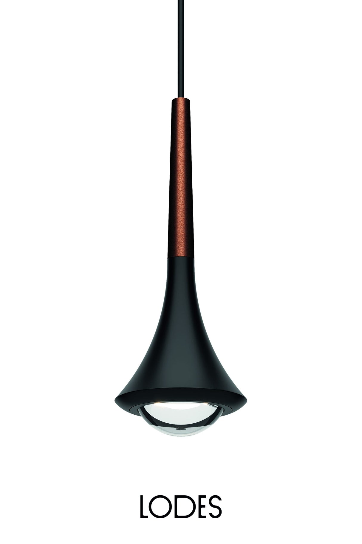 Lodes Rain single pendant light with black and copper finish, modern home lighting fixture