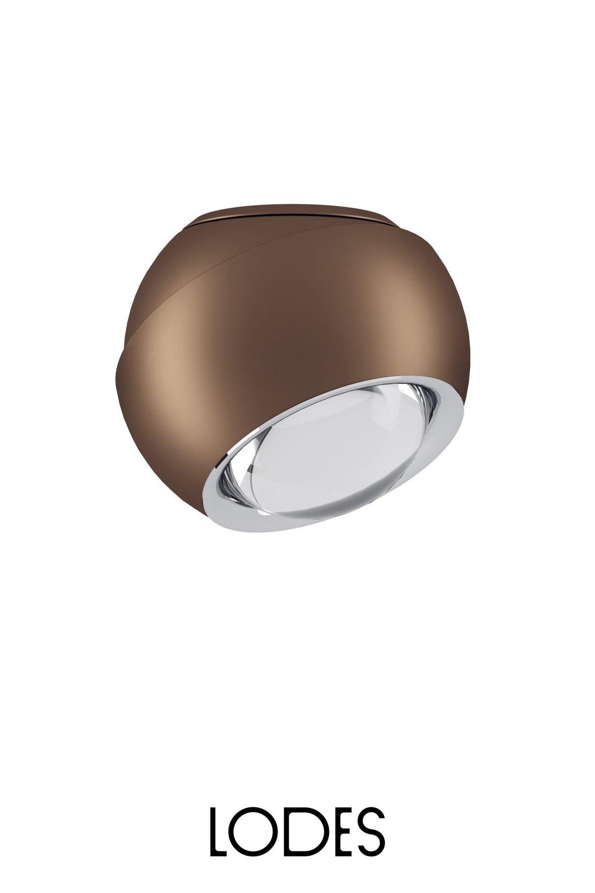 Lodes Amos modern ceiling light with bronze finish and tilted crystal lens