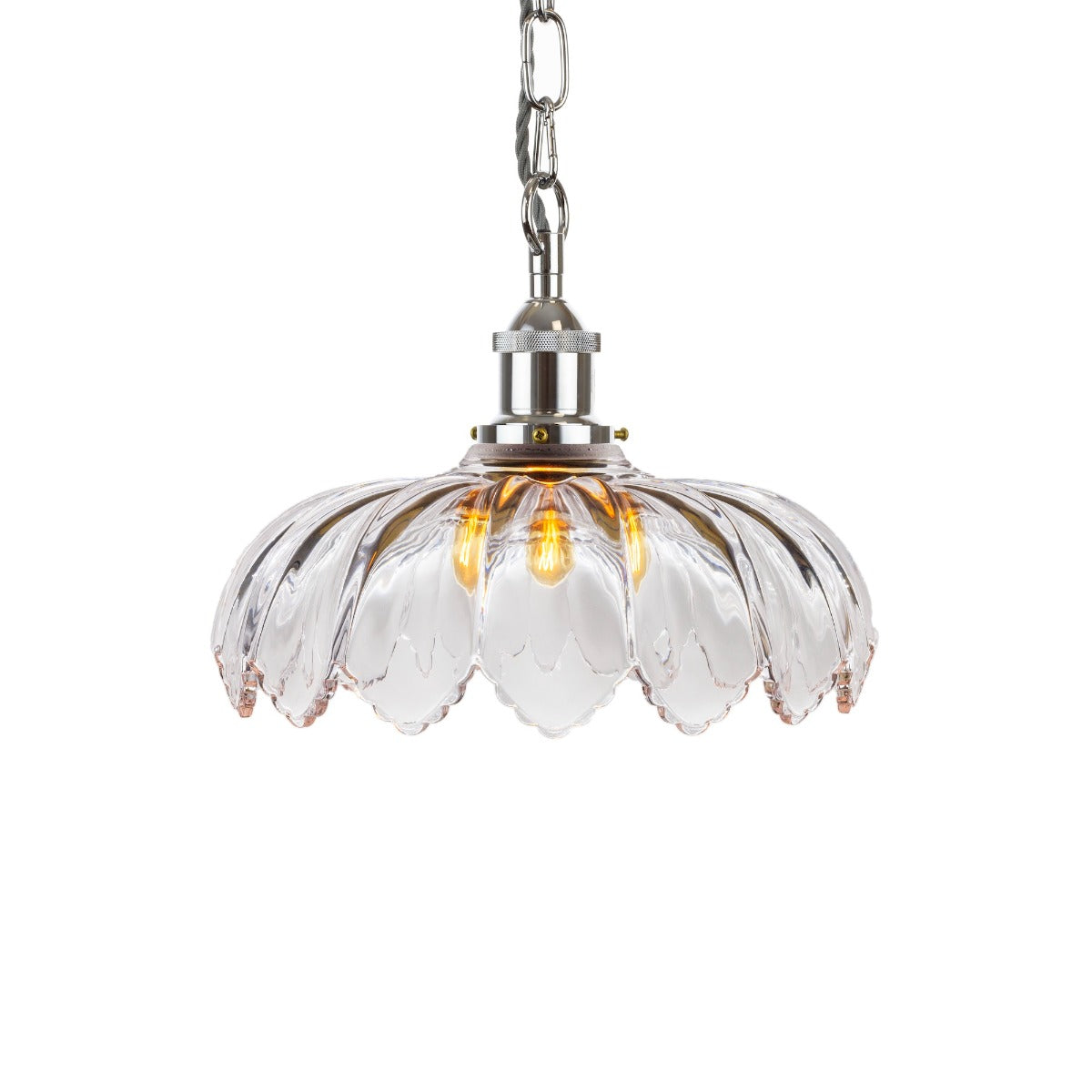 Soho Lighting Organic Flora Clear Glass Pendant Light Nickel Lampholder, Chain and Grey Twisted Cable