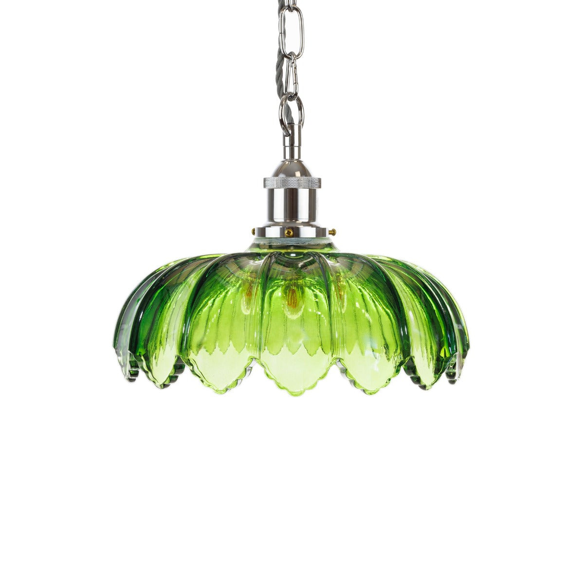 Soho Lighting Organic Flora Green Glass Pendant Light Nickel Lampholder, Chain and Grey Twisted Cable