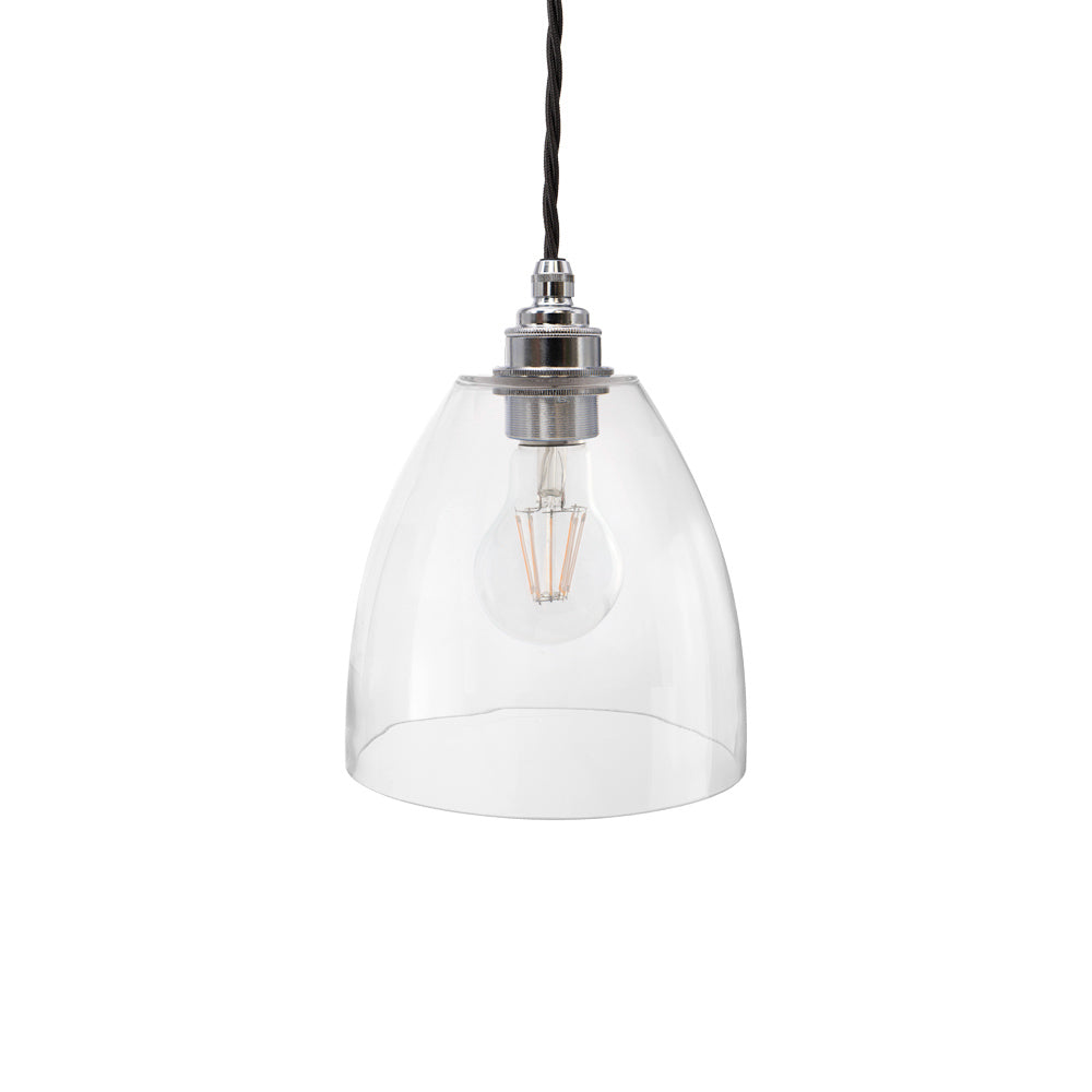 Soho Lighting Potter Clear Glass Pendant Light with Nickel Bulb Holder and Black Twisted Cable