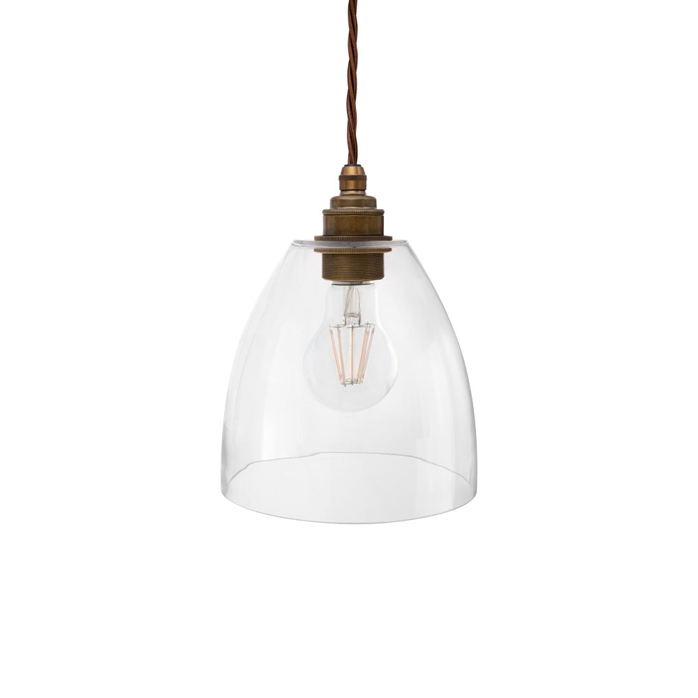 Soho Lighting Potter Clear Glass Pendant Light with Old English Bronze Bulb Holder and Brown Twisted Cable