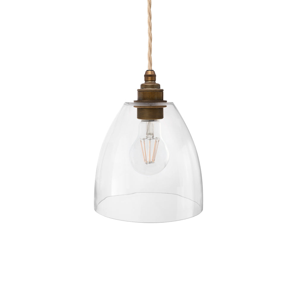 Soho Lighting Potter Clear Glass Pendant Light with Old English Bronze Bulb Holder and Linen Twisted Cable